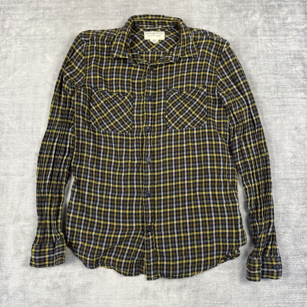 Ralph Lauren Denim & Supply Shirt Mens Medium Yellow Plaid Button Up Flannel